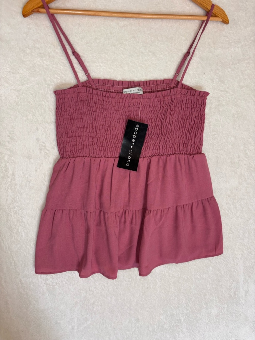 NWOT! Paper Crane Rose Pink Smocked Tiered Cami summer cottagecore Size Medium